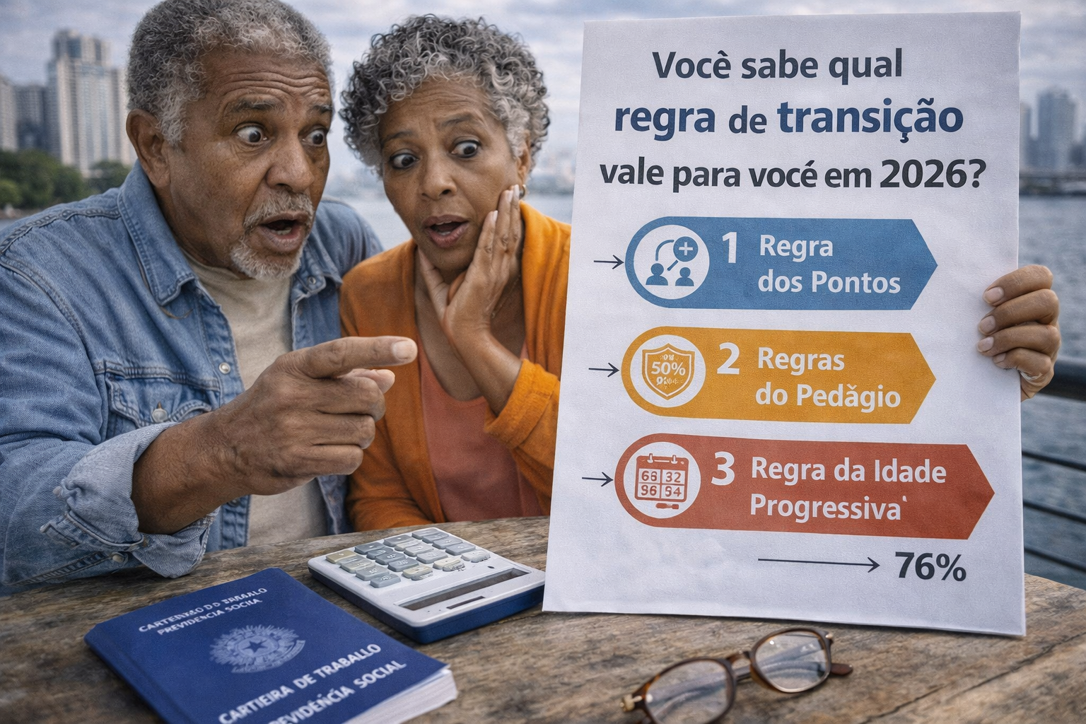 Profissionais analisando documentos sobre regras de transição aposentadoria